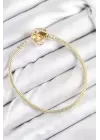 Pirinç Charm Zirkon Taşlı Kalp Model Gold Renk Kadın Bileklik