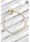 Pirinç Charm Zirkon Taşlı Taç Model Gold Renk Kadın Bileklik