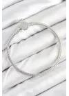 Pirinç Charm Zirkon Taşlı Taç Model Gümüş Renk Kadın Bileklik