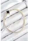 Pirinç Charm Zirkon Taşlı Yonca Model Gold Renk Kadın Bileklik