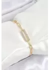 Pirinç  Dikdörtgen Model Zirkon Taşlı Gold Renk VİP Seri Kadın Bileklik