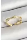 Pirinç Düğüm Figürlü Zirkon Taşlı Gold Renk Ayarlanabilir Kadın Yüzük