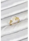 Pirinç Gold Renk Çiçek Model Zirkon Taşlı Kadın Yüzük