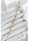 Pirinç Gold Renk Kalp Zirkon Taşlı Kadın Bileklik