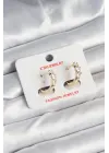 Pirinç Gold Renk Kalpli Zirkon Taşlı Kadın Küpe