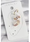 Pirinç Gold Renk Kare Model Zirkon Taşlı 3Lü Model Kadın Kıkırdak Küpe
