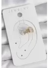 Pirinç Gold Renk Kare Zirkon Taşlı Kadın Kıkırdak Küpe