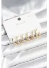Pirinç Gold Renk Kemik Halka Model 925 Ayar Gümüş Çivili Kadın Küpe Seti