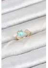 Pirinç Gold Renk Mavi Yıldızlı Model Kadın Yüzük