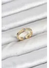 Pirinç Gold Renk Mavi Zirkon Taşlı Kutup Yıldızı Model Kadın Yüzük