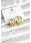 Pirinç Gold Renk Taşlı Halka Kadın Küpe