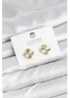 Pirinç Gold Renk Tekli Yonca Kadın Küpe
