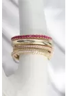 Pirinç Gold Renk Zirkon Taşlı 4Lü Kadın Yüzük