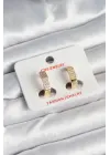 Pirinç Gold Renk Zirkon Taşlı Altıgen Kadın Küpe