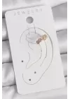 Pirinç Gold Renk Zirkon Taşlı Bal Peteği Model Kadın Kıkırdak Küpe