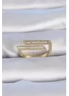 Pirinç Gold Renk Zirkon Taşlı Beyaz Sedef Detay Kadın Yüzük