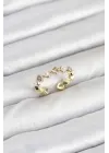 Pirinç Gold Renk Zirkon Taşlı İncili Kadın Yüzük