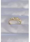 Pirinç Gold Renk Zirkon Taşlı İncili Yıldız Model Ayarlanabilir Yüzük