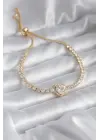 Pirinç Gold Renk Zirkon Taşlı Kalp Asansör Charm Model VIP Seri Kadın Bileklik