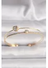 Pirinç Gold Renk Zirkon Taşlı Kalp Model Kadın Bileklik