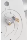 Pirinç Gold Renk Zirkon Taşlı Kalp Model Kadın Kıkırdak Küpe