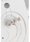 Pirinç Gold Renk Zirkon Taşlı Kalp Ok Model Kadın Kıkırdak Küpe