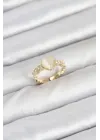 Pirinç Gold Renk Zirkon Taşlı Kalpli Kadın Yüzük