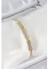 Pirinç Gold Renk Zirkon Taşlı Kemik Model Kadın Bileklik