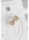 Pirinç Gold Renk Zirkon Taşlı Sonsuzluk Zincir Model Kadın Kıkırdak Küpe