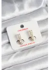 Pirinç Gold Renk Zirkon Taşlı Vintage Kadın Küpe
