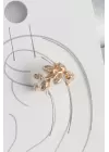 Pirinç Gold Renk Zirkon Taşlı Yaprak Model Kadın Kıkırdak Küpe