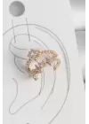 Pirinç Gold Renk Zirkon Taşlı Yıldız Model Kadın Kıkırdak Küpe