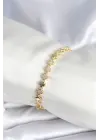 Pirinç Gold Renk Zirkon Taşlı Yonca Model Kadın Bileklik