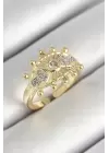 Pirinç Göz Figürlü Zirkon Taşlı Gold Renk Ayarlanabilir Kadın Yüzük