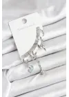 Pirinç Gümüş Renk Ay Model Kadın Set Küpe