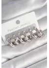 Pirinç Gümüş Renk Halka Kadın Küpe Seti