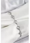 Pirinç Gümüş Renk Kalp Zirkon Taşlı Kadın Bileklik