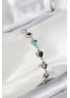 Pirinç Gümüş Renk Karışık Renk Kalp Zirkon Taşlı Kadın Bileklik