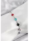Pirinç Gümüş Renk Karışık Renk Zirkon Taşlı Kadın Bileklik