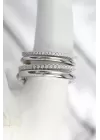 Pirinç Gümüş Renk Zirkon Taşlı 4Lü Kadın Yüzük