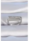 Pirinç Gümüş Renk Zirkon Taşlı Beyaz Sedef Detay Kadın Yüzük