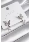 Pirinç Gümüş Renk Zirkon Taşlı Kelebek Model Kadın Küpe