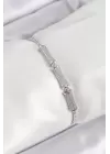 Pirinç Gümüş Renk Zirkon Taşlı Kemik Model Kadın Bileklik