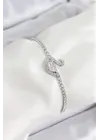 Pirinç Gümüş Renk Zirkon Taşlı Kuğu Model Kadın Bileklik