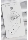 Pirinç Gümüş Renk Zirkon Taşlı Yıldız Model Kadın Kıkırdak Küpe