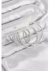 Pirinç Halka Model Gümüş Renk Kadın Set Küpe