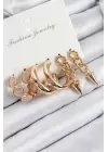 Pirinç Halka Ve Zincir Model Gold Renk Kadın Set Küpe
