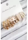 Pirinç İncili Halka Model Gold Renk Kadın Set Küpe