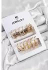Pirinç Karışık Halka Model Gold Renk 6 Çift Kadın Küpe Set