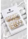 Pirinç Karışık Halka Model Gold Renk 6 Çift Kadın Küpe Set
